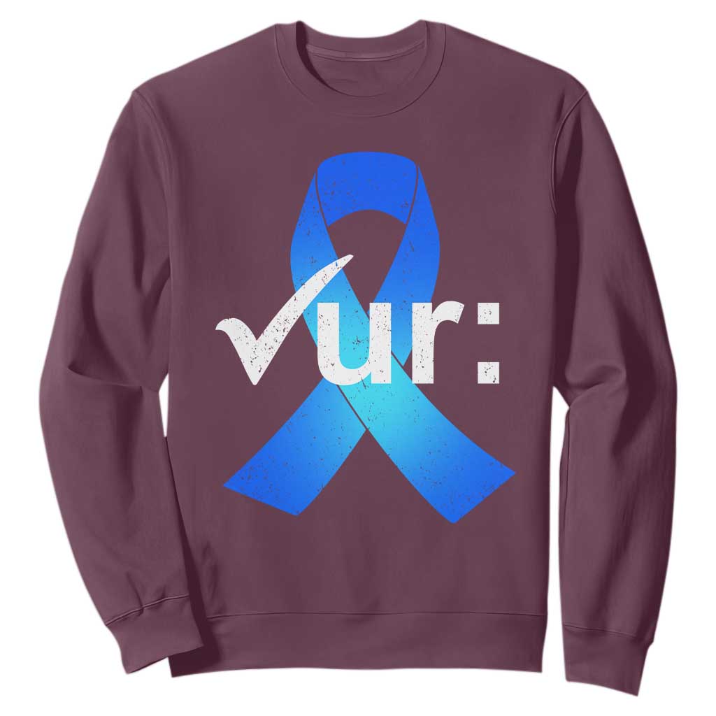 Colon Cancer Support Sweatshirt Blue Ribbon Colonoscopy Colorectal