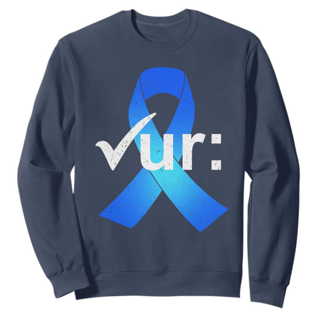 Colon Cancer Support Sweatshirt Blue Ribbon Colonoscopy Colorectal