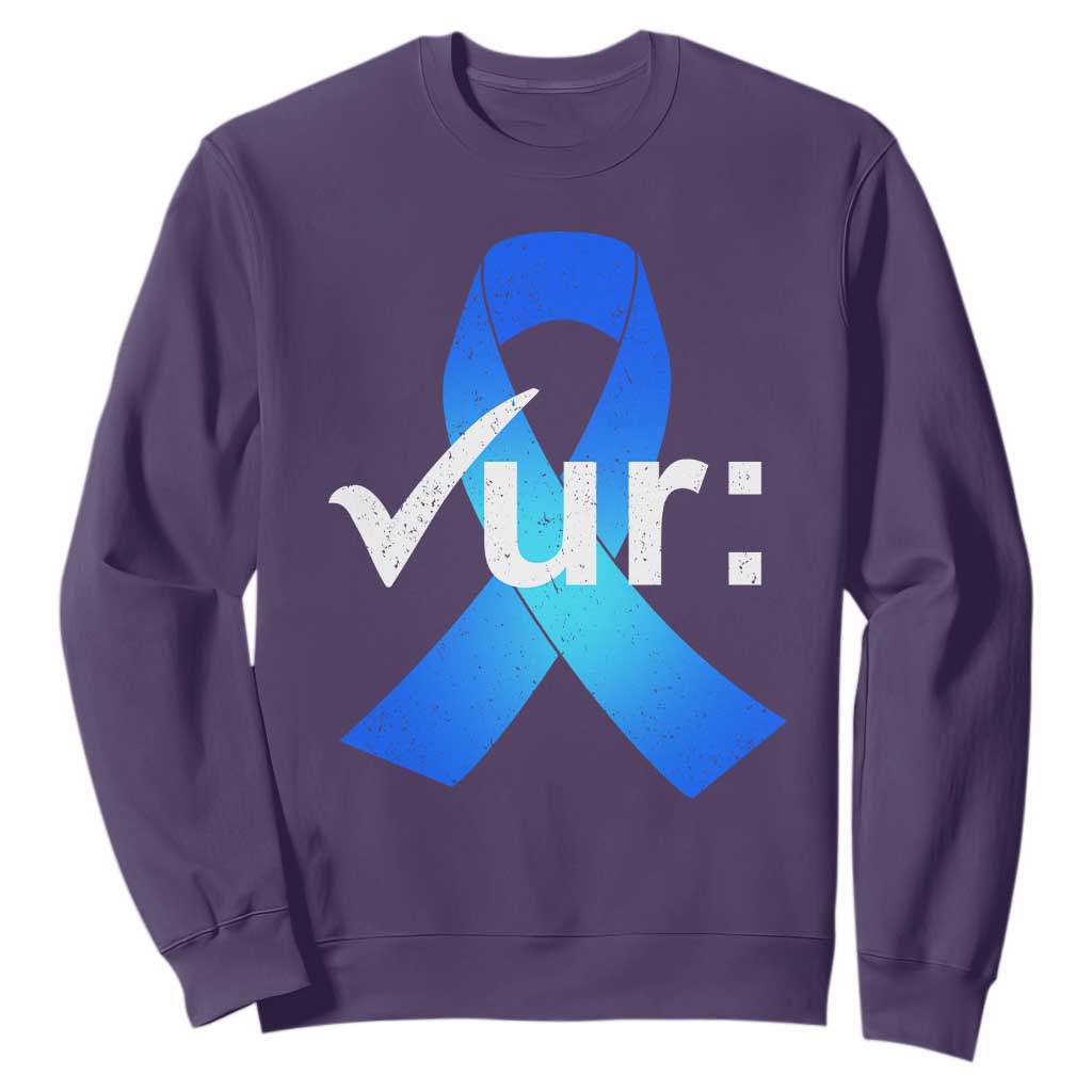 Colon Cancer Support Sweatshirt Blue Ribbon Colonoscopy Colorectal