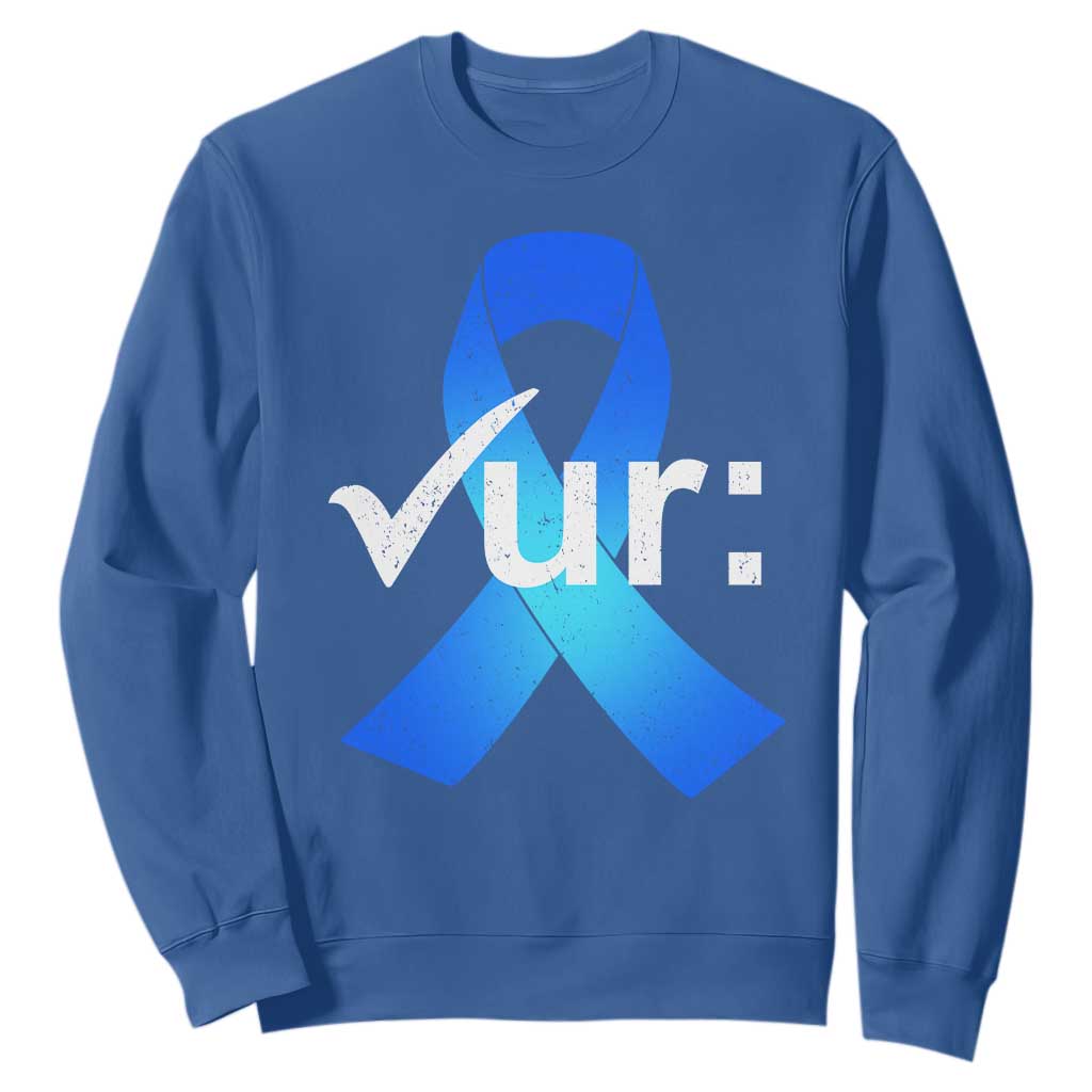 Colon Cancer Support Sweatshirt Blue Ribbon Colonoscopy Colorectal