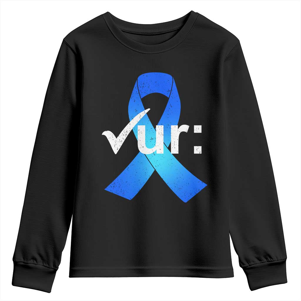 Colon Cancer Support Youth Sweatshirt Blue Ribbon Colonoscopy Colorectal