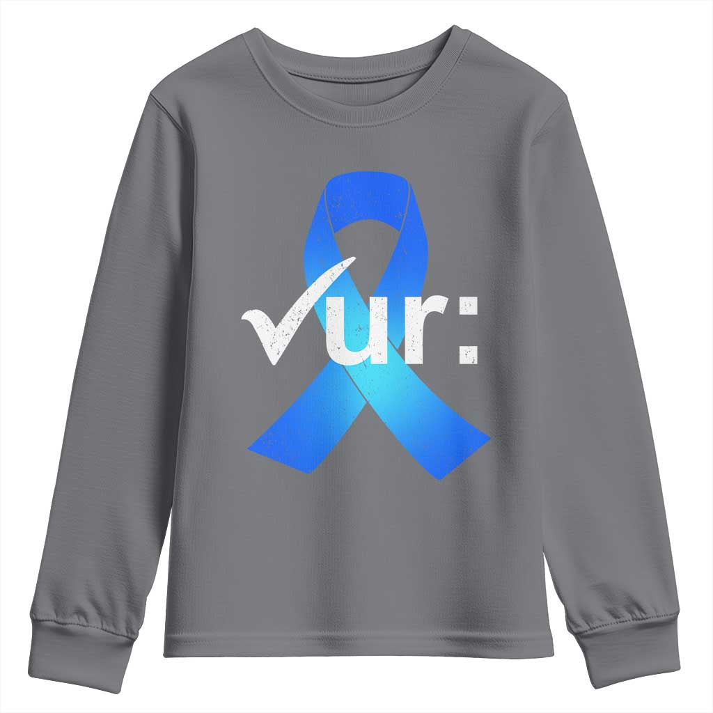 Colon Cancer Support Youth Sweatshirt Blue Ribbon Colonoscopy Colorectal
