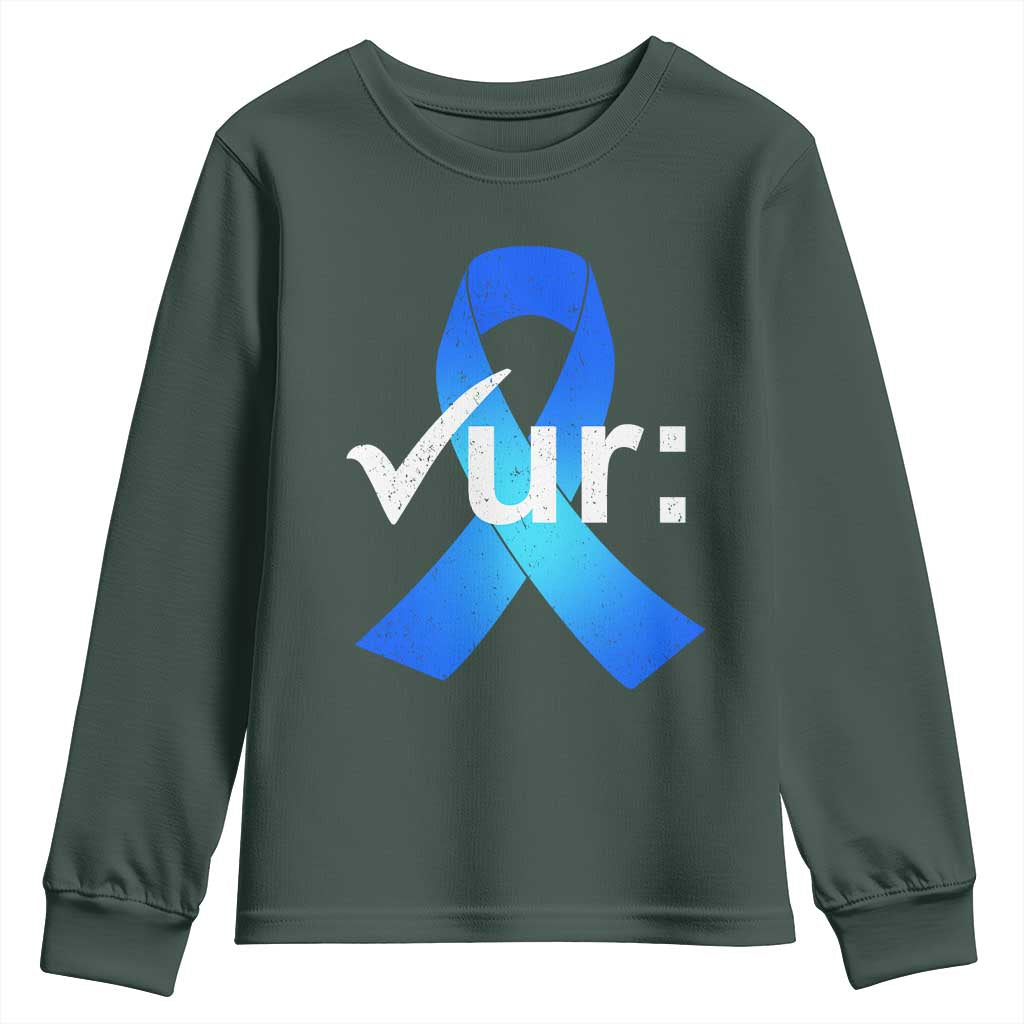 Colon Cancer Support Youth Sweatshirt Blue Ribbon Colonoscopy Colorectal