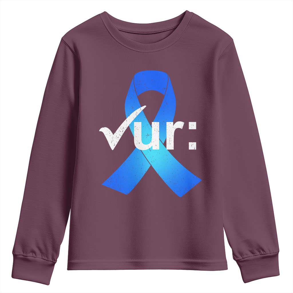 Colon Cancer Support Youth Sweatshirt Blue Ribbon Colonoscopy Colorectal