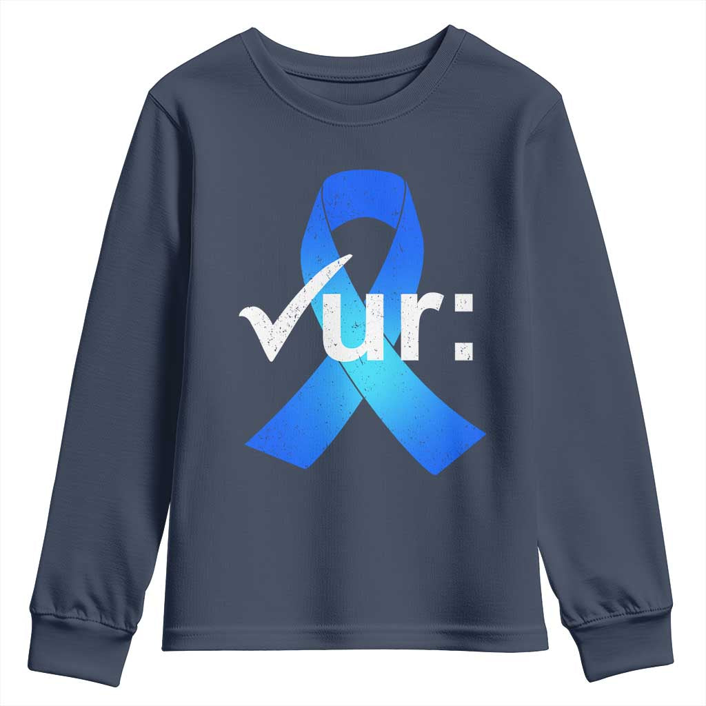 Colon Cancer Support Youth Sweatshirt Blue Ribbon Colonoscopy Colorectal