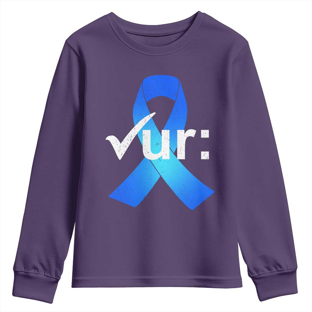 Colon Cancer Support Youth Sweatshirt Blue Ribbon Colonoscopy Colorectal