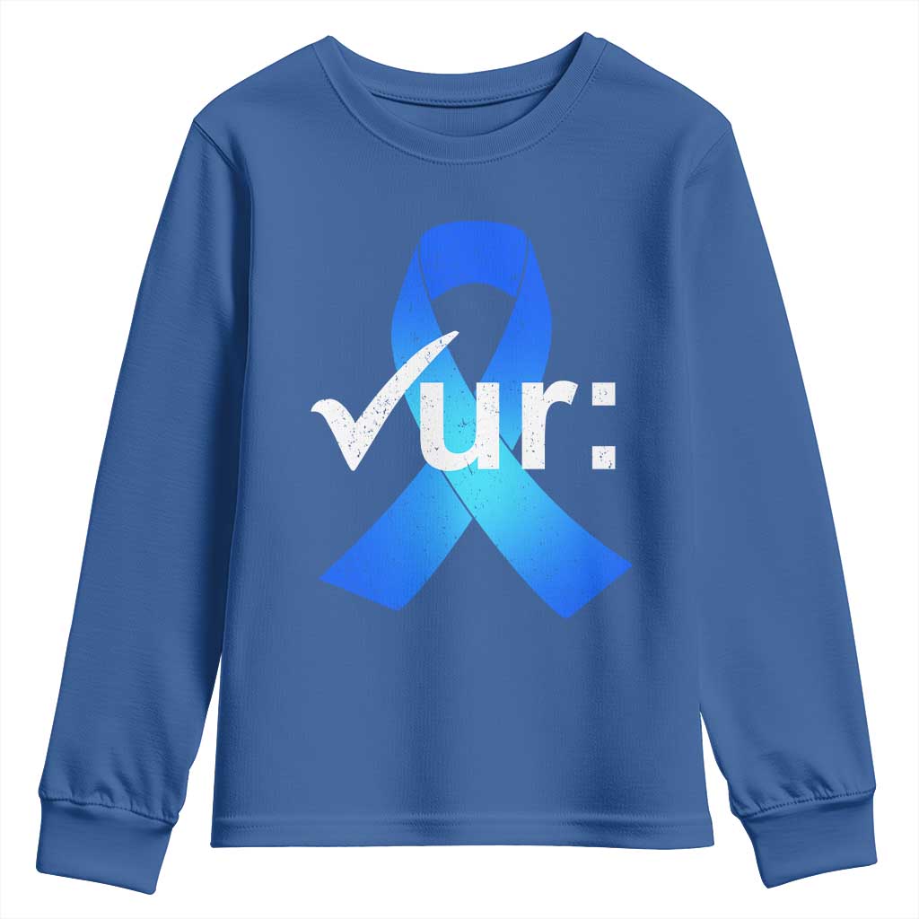 Colon Cancer Support Youth Sweatshirt Blue Ribbon Colonoscopy Colorectal