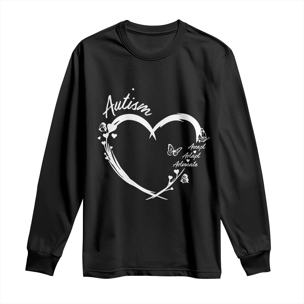 Autism Support Adaptation Long Sleeve Shirt Accept Adapt Advocate Love Heart