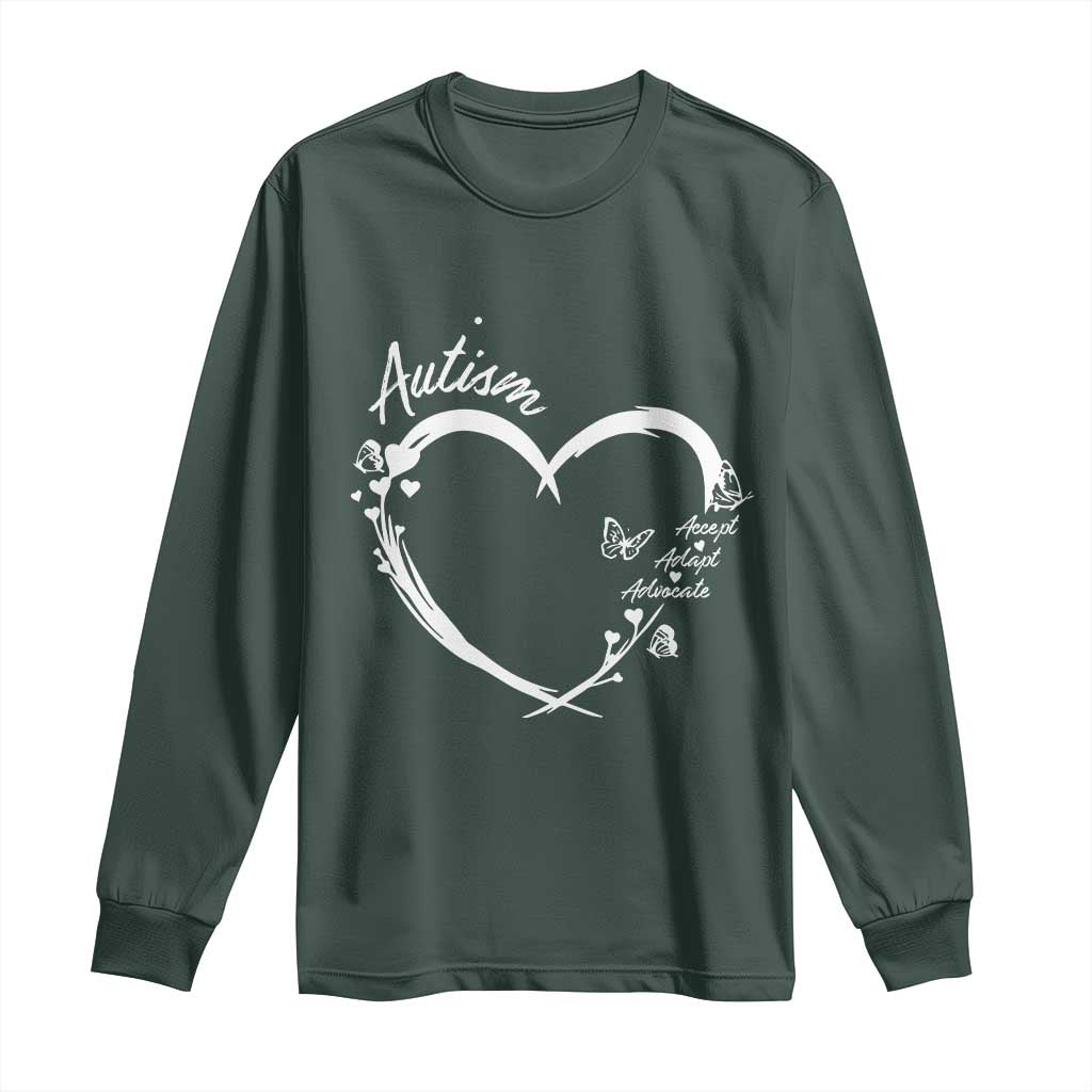 Autism Support Adaptation Long Sleeve Shirt Accept Adapt Advocate Love Heart