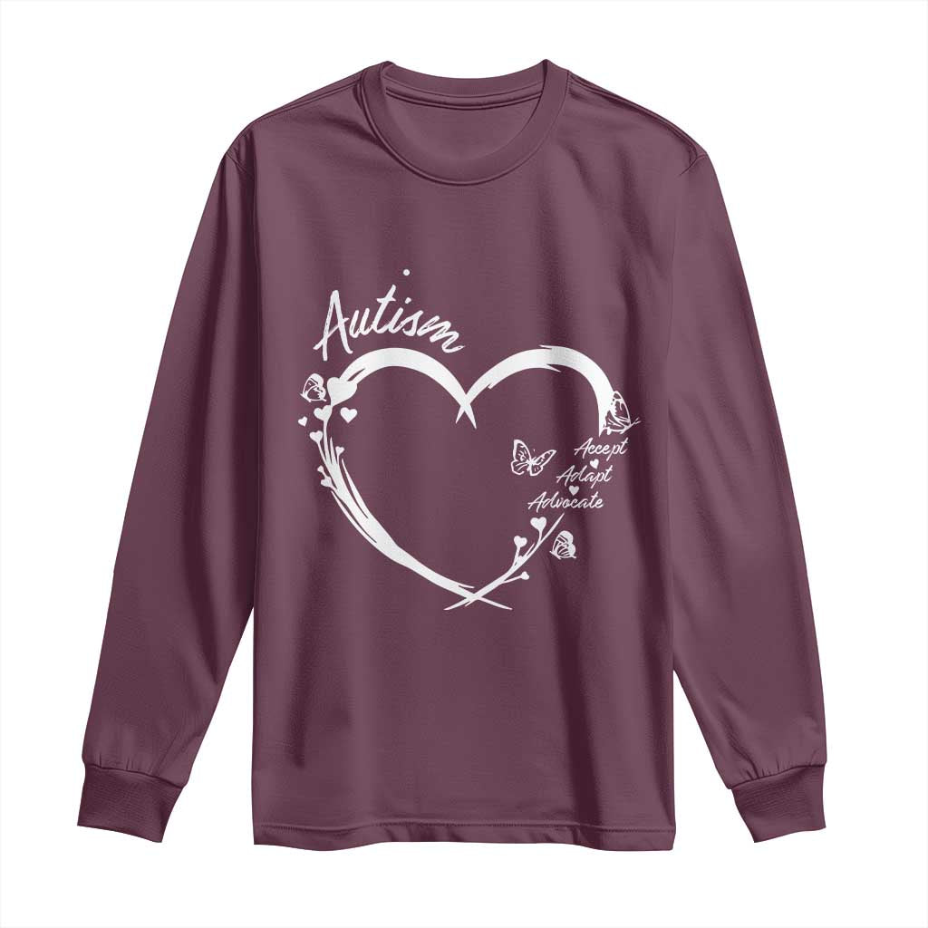 Autism Support Adaptation Long Sleeve Shirt Accept Adapt Advocate Love Heart