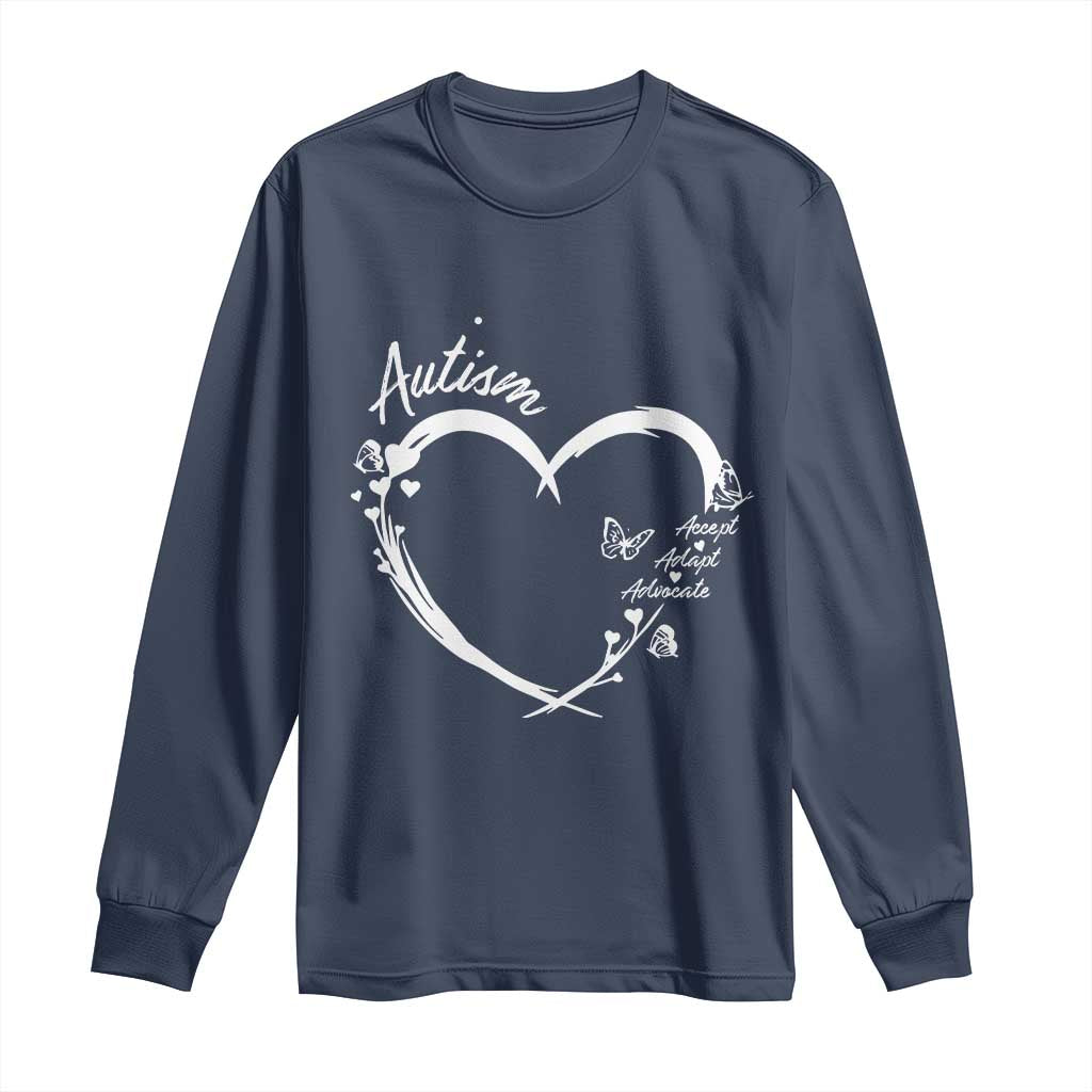 Autism Support Adaptation Long Sleeve Shirt Accept Adapt Advocate Love Heart