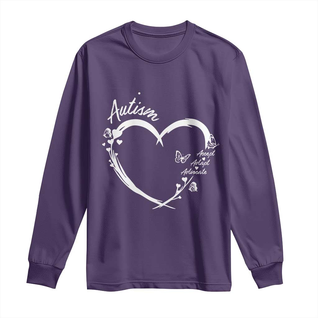 Autism Support Adaptation Long Sleeve Shirt Accept Adapt Advocate Love Heart