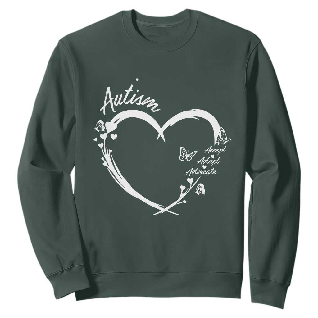 Autism Support Adaptation Sweatshirt Accept Adapt Advocate Love Heart