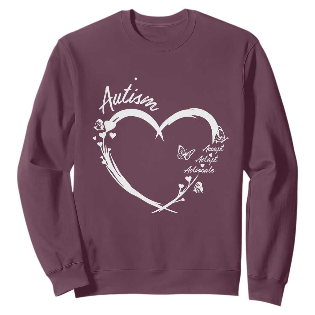 Autism Support Adaptation Sweatshirt Accept Adapt Advocate Love Heart