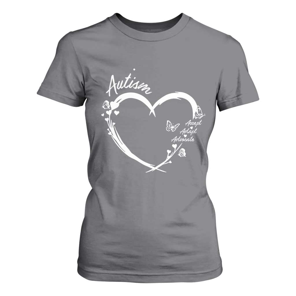 Autism Support Adaptation T Shirt For Women Accept Adapt Advocate Love Heart