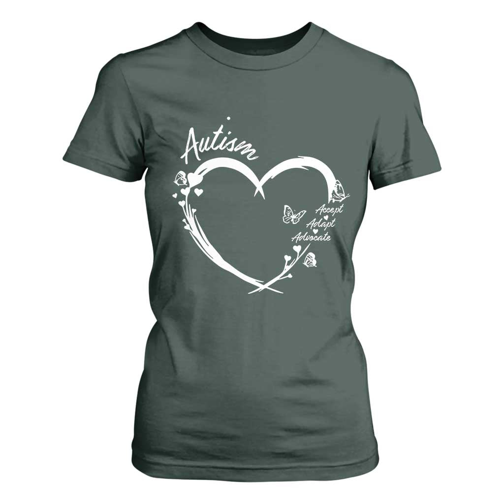 Autism Support Adaptation T Shirt For Women Accept Adapt Advocate Love Heart