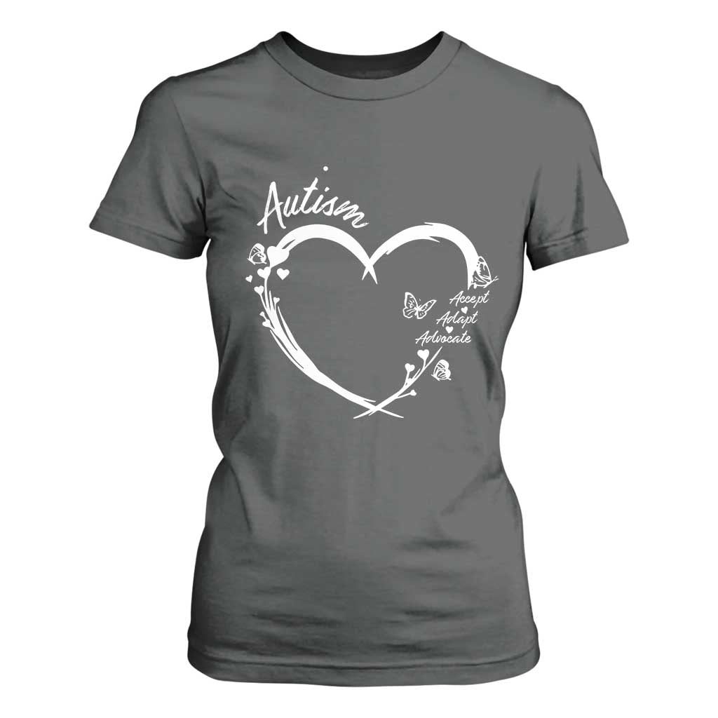 Autism Support Adaptation T Shirt For Women Accept Adapt Advocate Love Heart