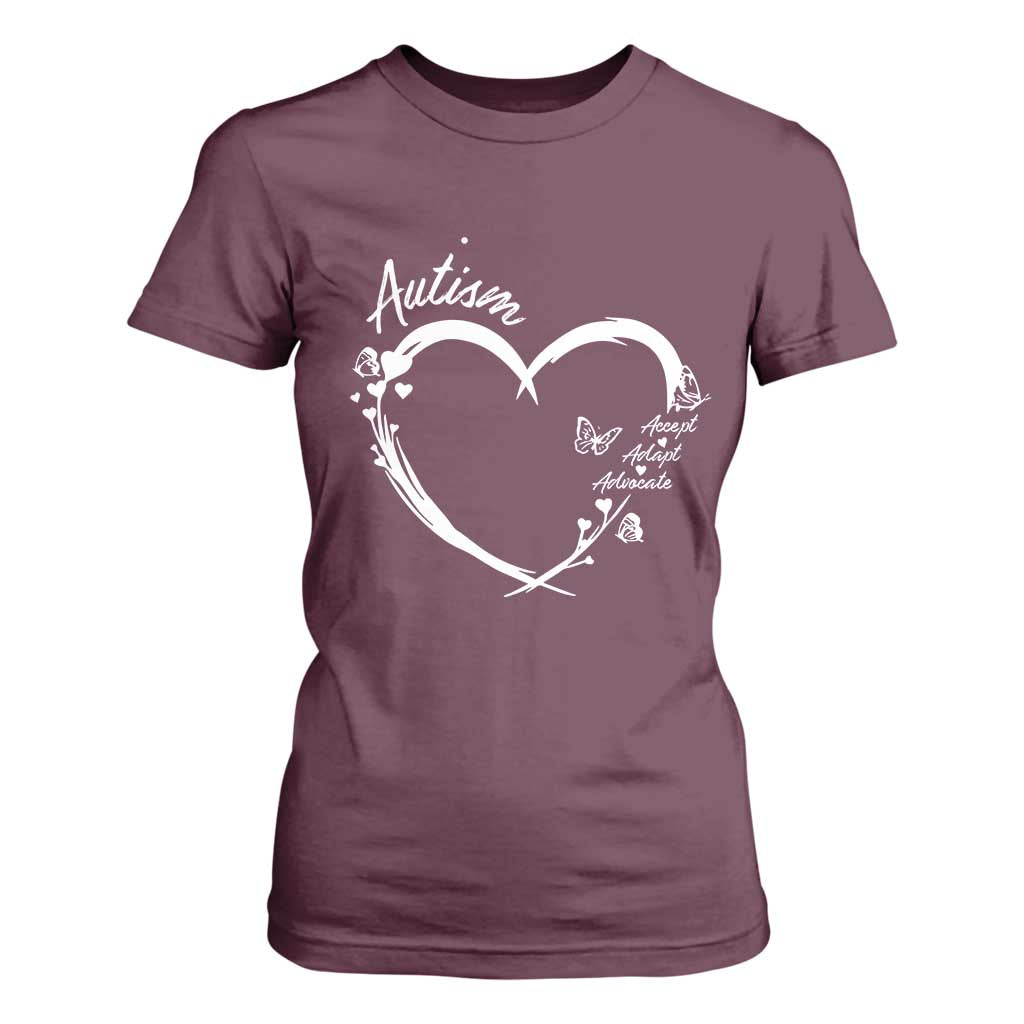 Autism Support Adaptation T Shirt For Women Accept Adapt Advocate Love Heart