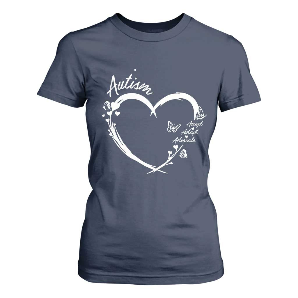 Autism Support Adaptation T Shirt For Women Accept Adapt Advocate Love Heart