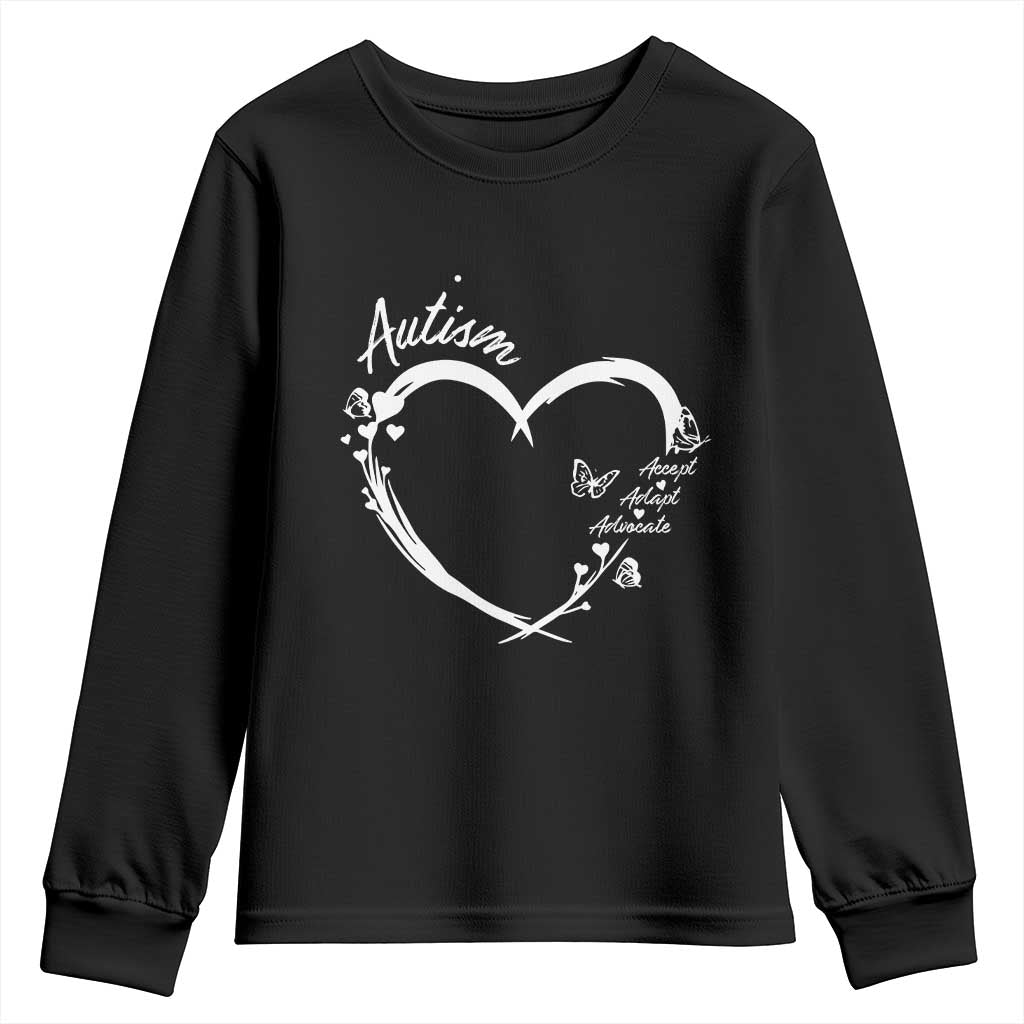 Autism Support Adaptation Youth Sweatshirt Accept Adapt Advocate Love Heart