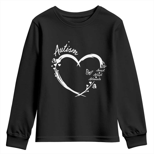 Autism Support Adaptation Youth Sweatshirt Accept Adapt Advocate Love Heart
