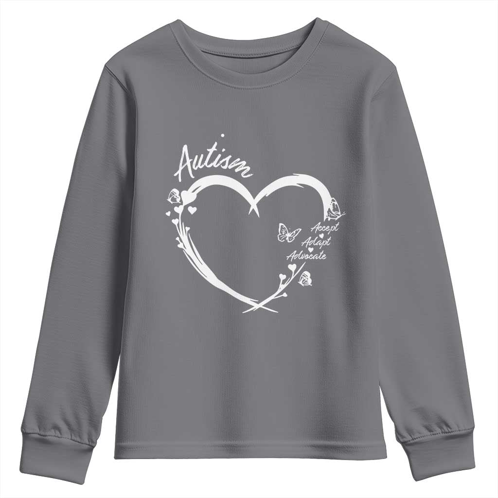 Autism Support Adaptation Youth Sweatshirt Accept Adapt Advocate Love Heart