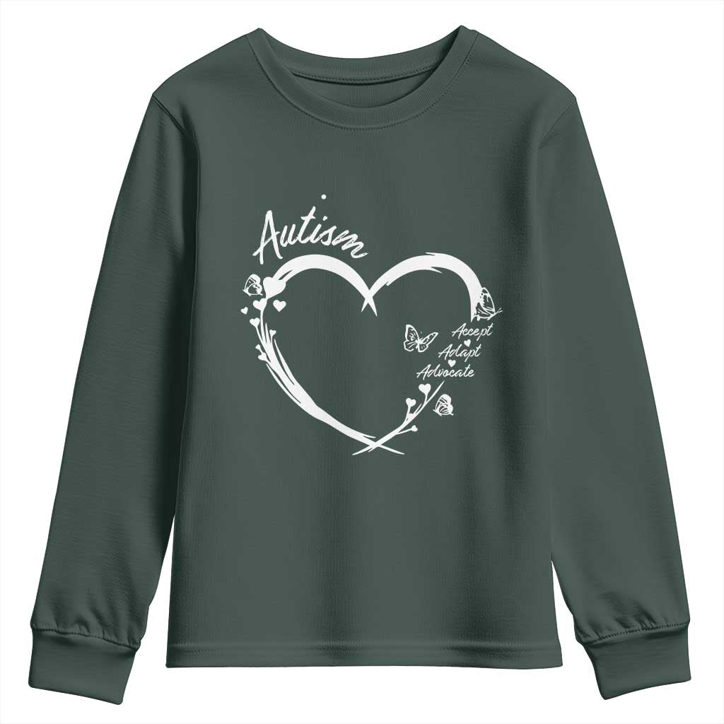 Autism Support Adaptation Youth Sweatshirt Accept Adapt Advocate Love Heart