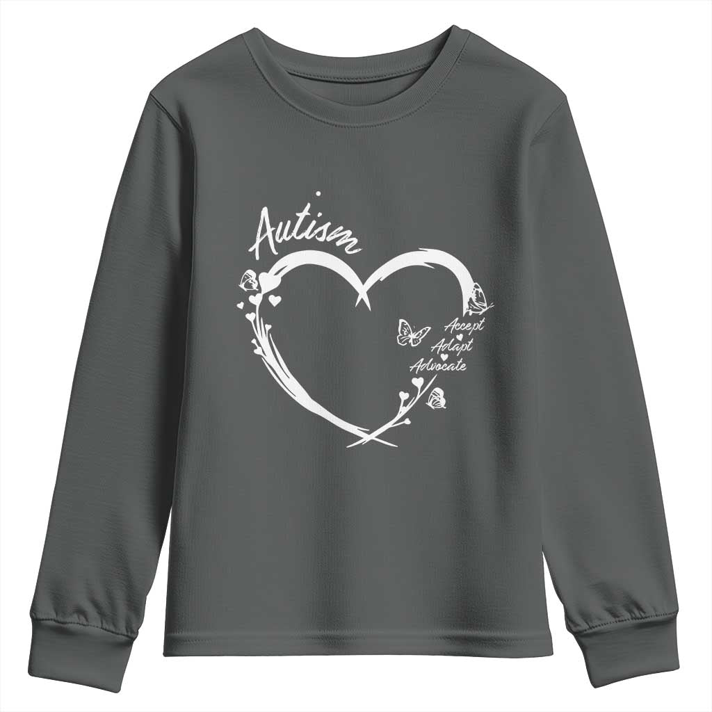 Autism Support Adaptation Youth Sweatshirt Accept Adapt Advocate Love Heart