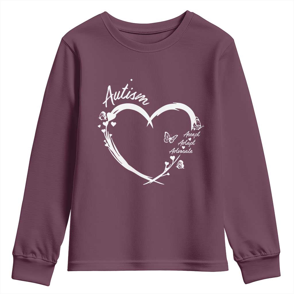 Autism Support Adaptation Youth Sweatshirt Accept Adapt Advocate Love Heart