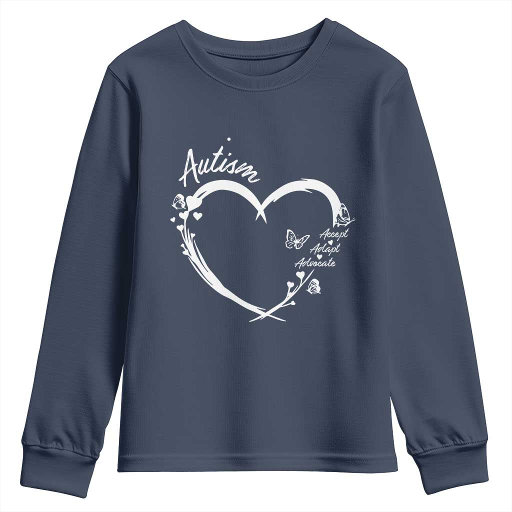 Autism Support Adaptation Youth Sweatshirt Accept Adapt Advocate Love Heart
