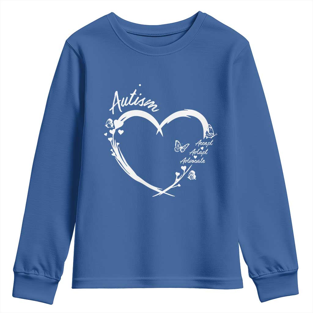 Autism Support Adaptation Youth Sweatshirt Accept Adapt Advocate Love Heart