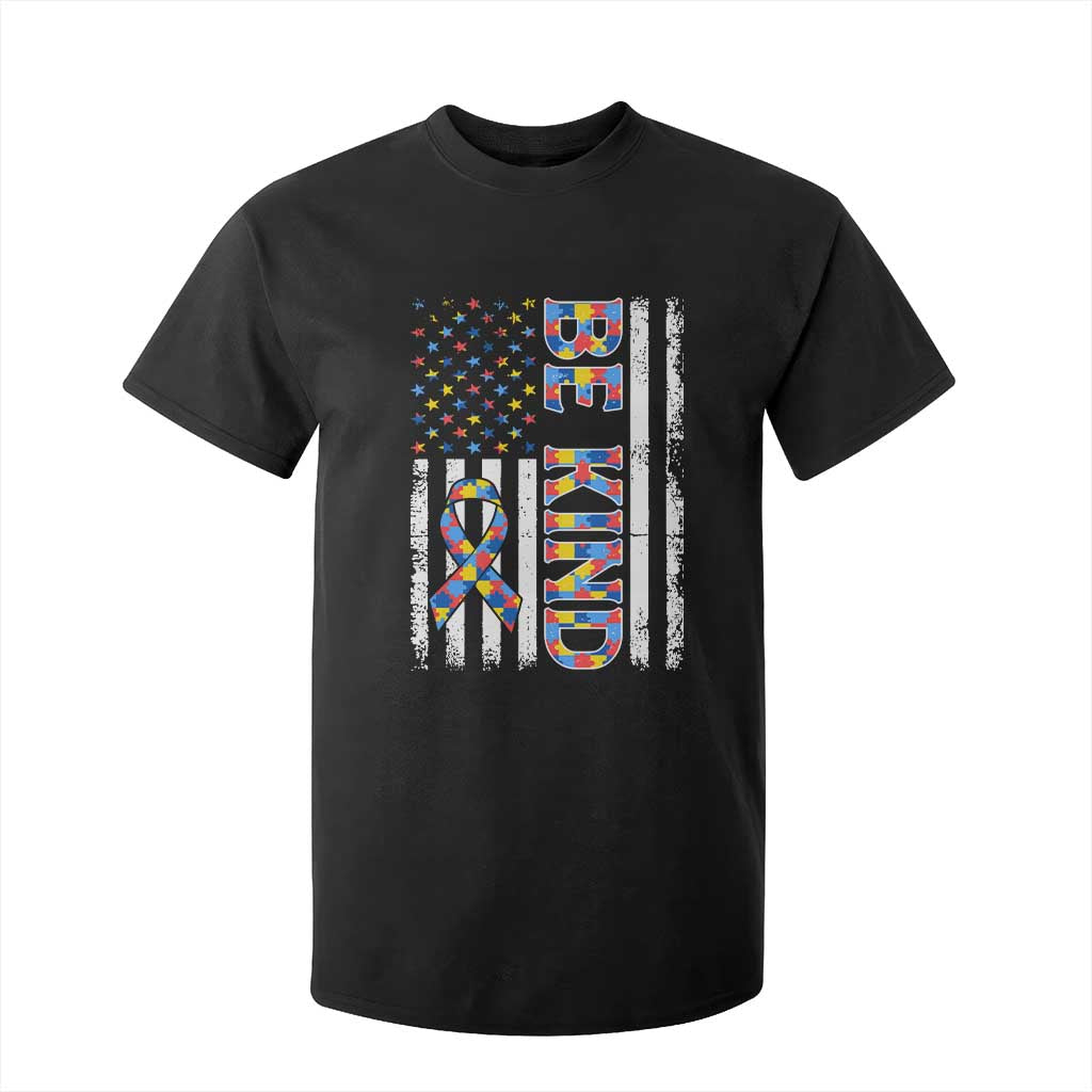 Be Kind Autism T Shirt For Kid USA flag Autistic Support