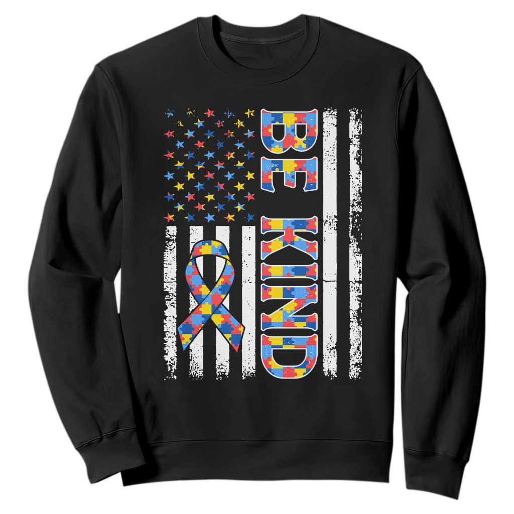 Be Kind Autism Sweatshirt USA flag Autistic Support