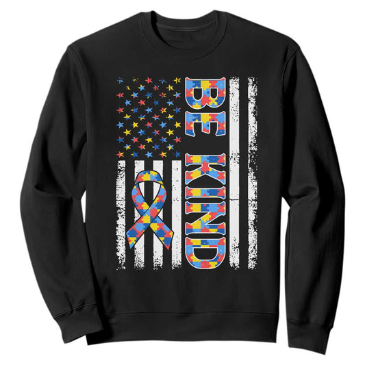 Be Kind Autism Sweatshirt USA flag Autistic Support