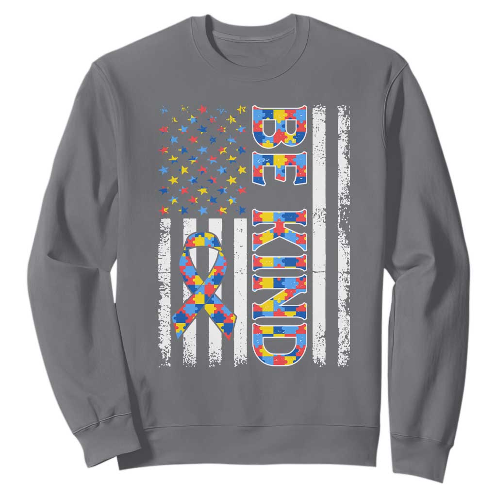 Be Kind Autism Sweatshirt USA flag Autistic Support