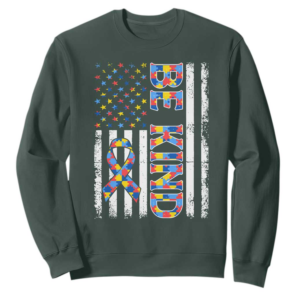 Be Kind Autism Sweatshirt USA flag Autistic Support