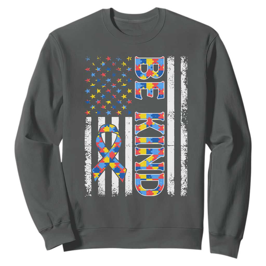 Be Kind Autism Sweatshirt USA flag Autistic Support