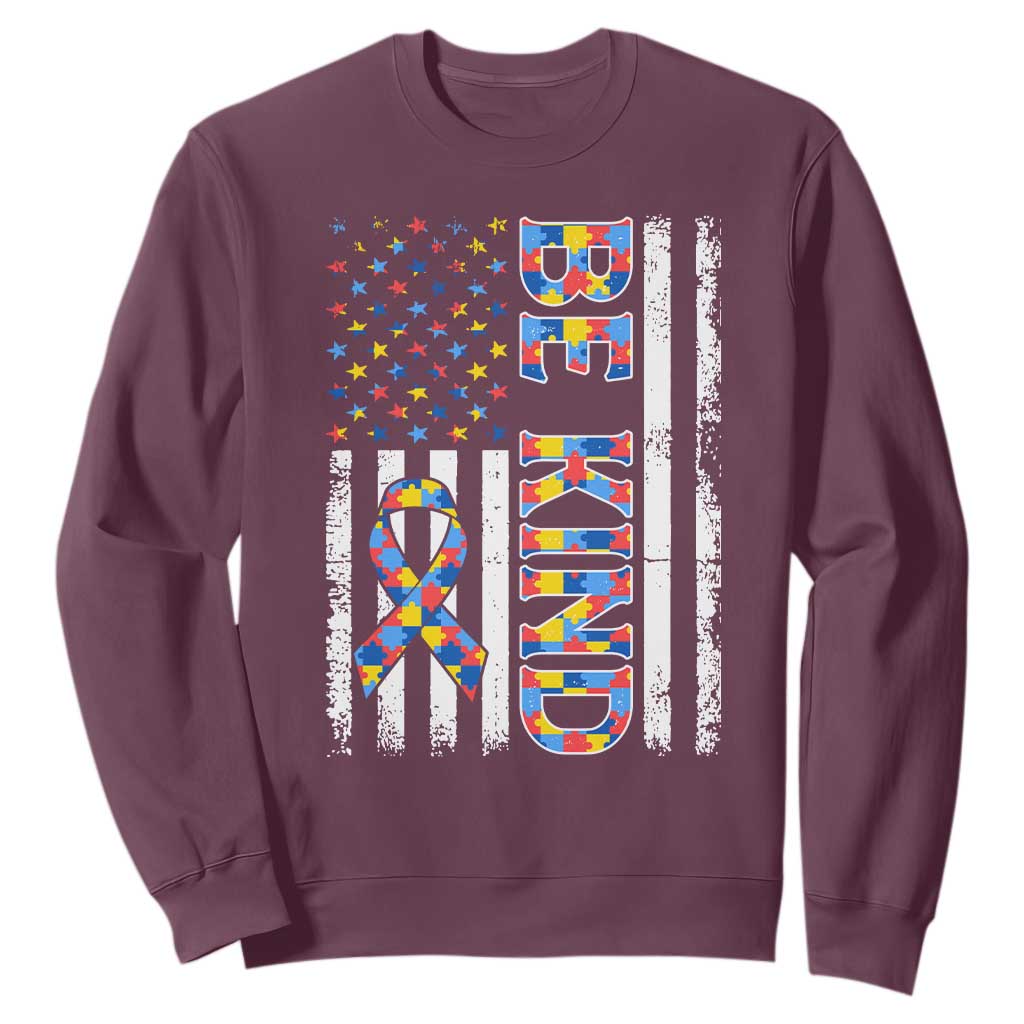 Be Kind Autism Sweatshirt USA flag Autistic Support