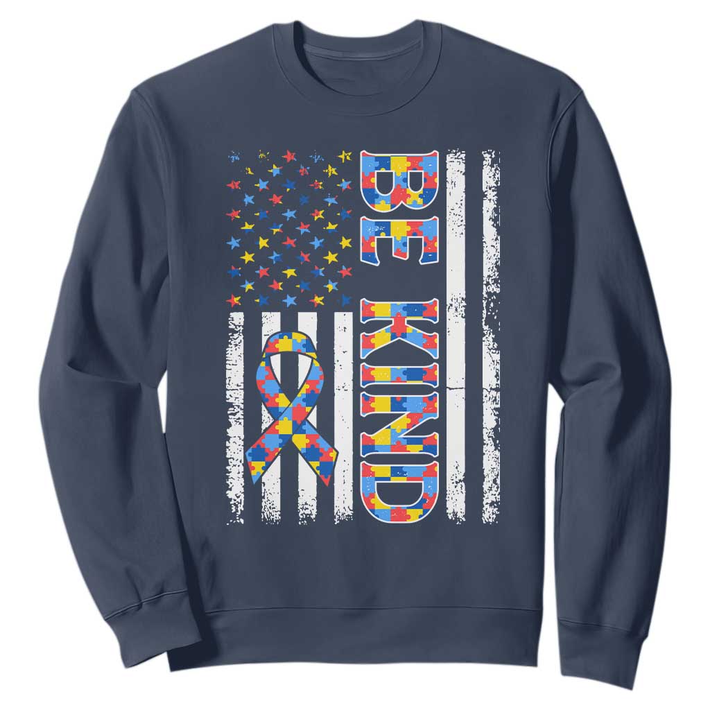 Be Kind Autism Sweatshirt USA flag Autistic Support