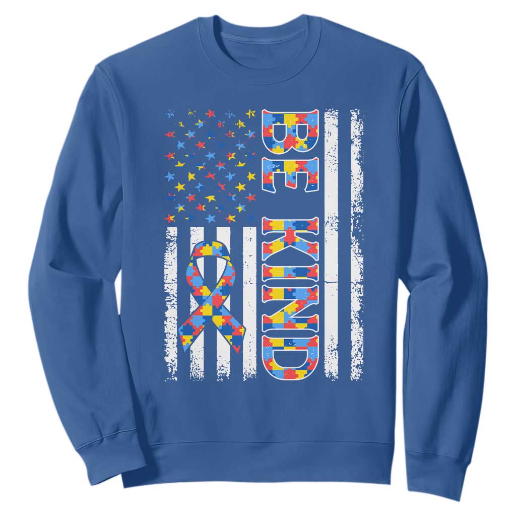 Be Kind Autism Sweatshirt USA flag Autistic Support
