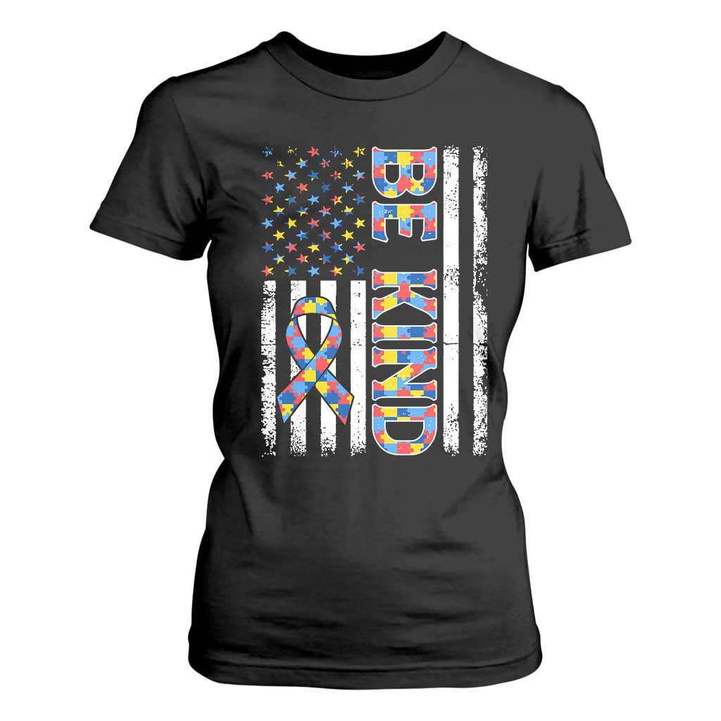Be Kind Autism T Shirt For Women USA flag Autistic Support