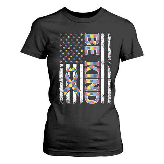 Be Kind Autism T Shirt For Women USA flag Autistic Support
