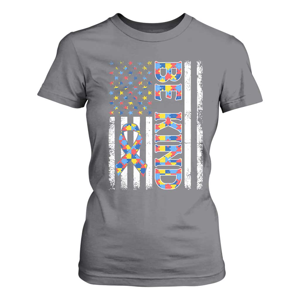 Be Kind Autism T Shirt For Women USA flag Autistic Support