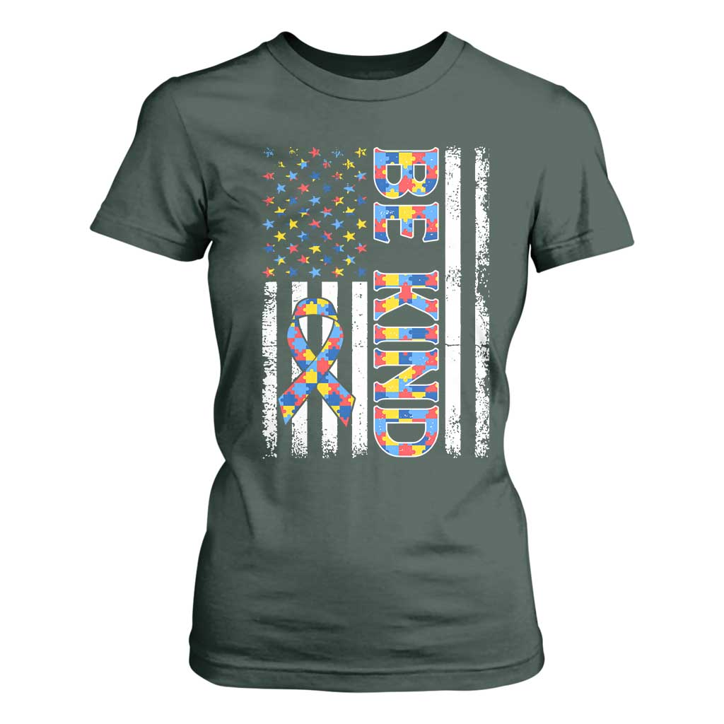 Be Kind Autism T Shirt For Women USA flag Autistic Support