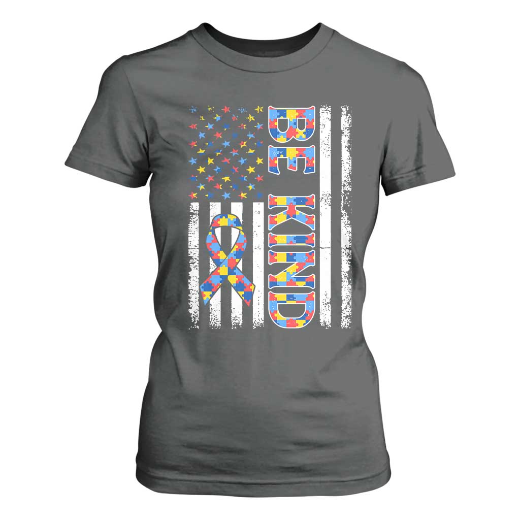 Be Kind Autism T Shirt For Women USA flag Autistic Support