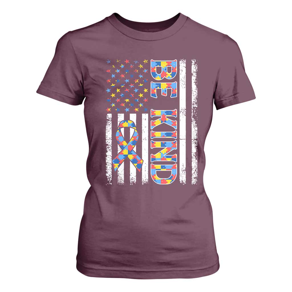 Be Kind Autism T Shirt For Women USA flag Autistic Support