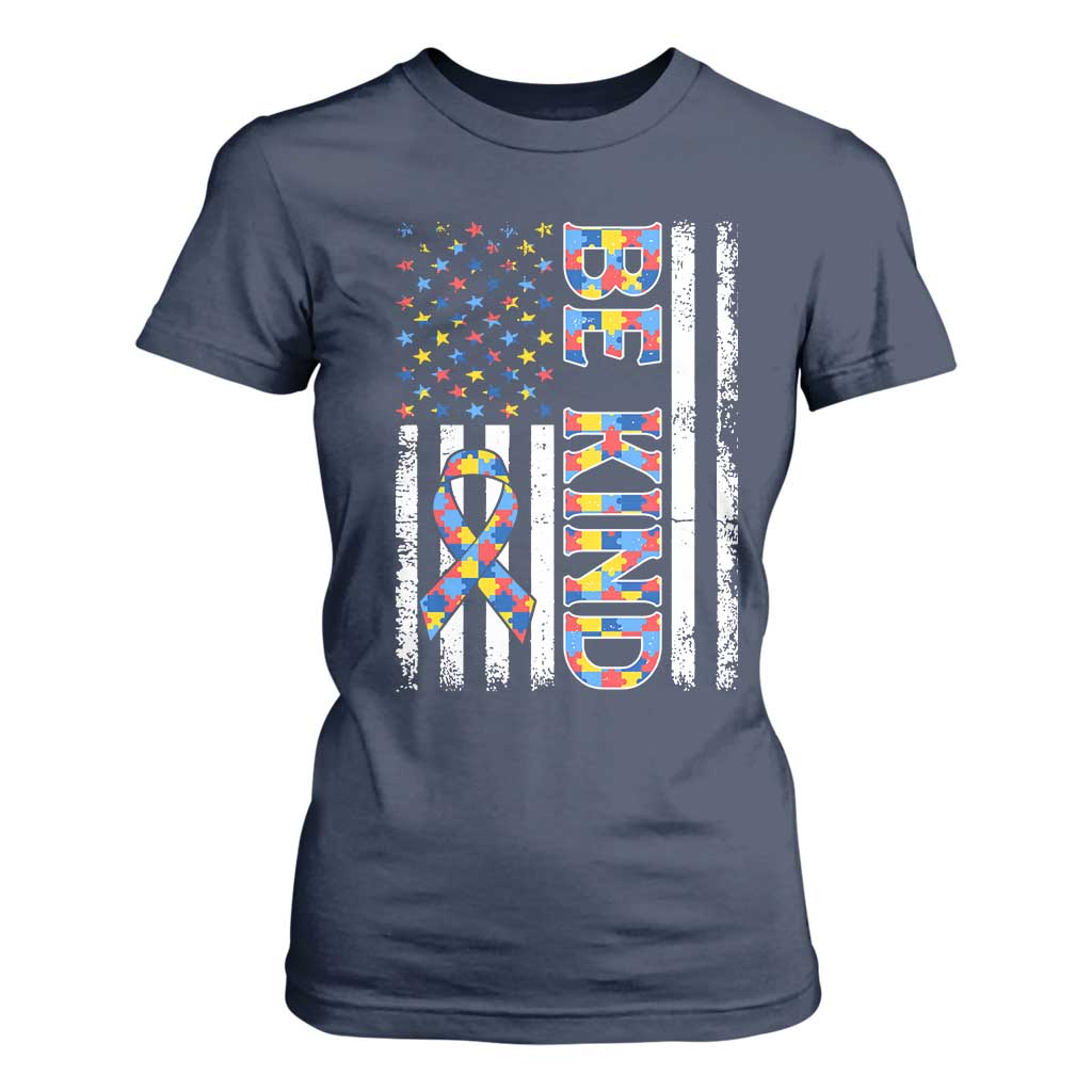 Be Kind Autism T Shirt For Women USA flag Autistic Support