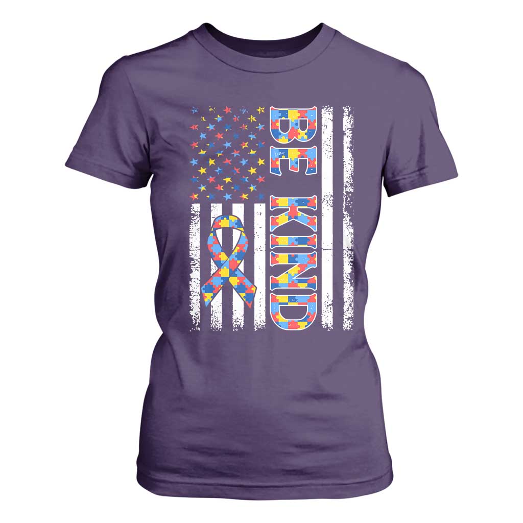 Be Kind Autism T Shirt For Women USA flag Autistic Support