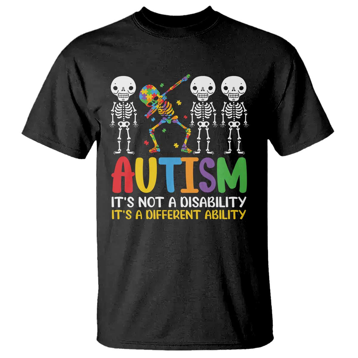 Autism Support T Shirt Skeleton Dabbing Autistic Kids