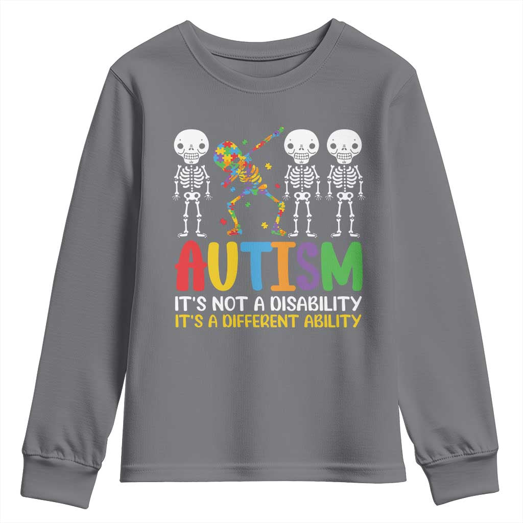 Autism Support Youth Sweatshirt Skeleton Dabbing Autistic Kids